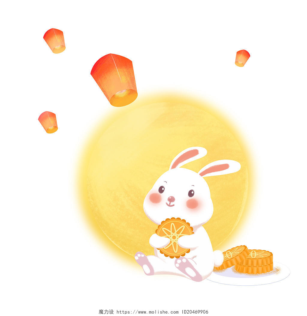 中秋兔子吃月饼中秋节兔子